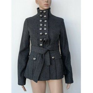 FREE PEOPLE Grey Wool Colonel Military Pea Coat Jacket | Size XS